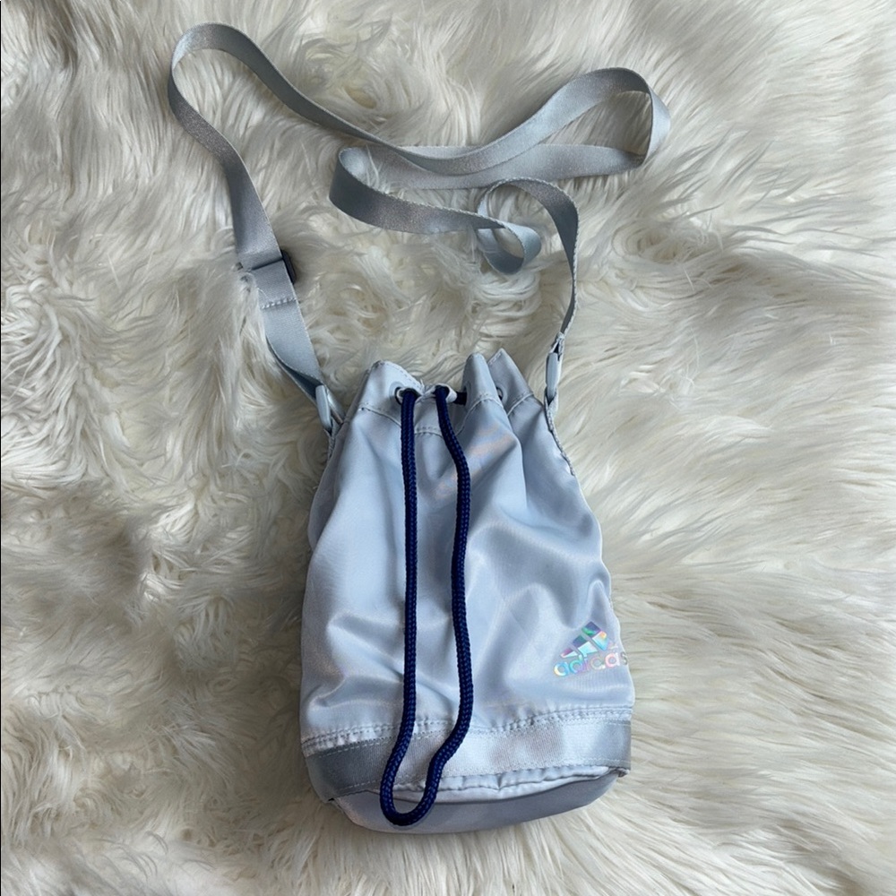 adidas x zoe saldana powder blue crossbody drawstring bucket bag